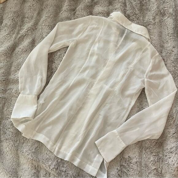 White House Black Market White Sheer Button Down Tunic Blouse - Picture 3 of 5